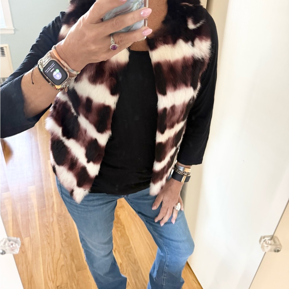 Haute Hippie Tie Dye Rabbit Fur Vest Merlot/white/black - Picture 5 of 12